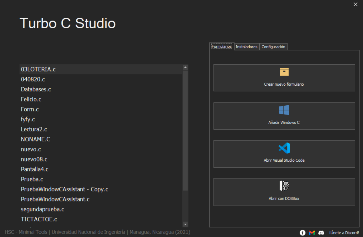 Pantalla inicial de la aplicación de Turbo C Studio